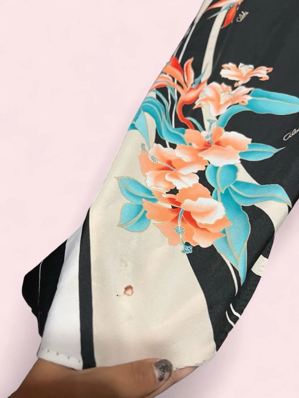 Black One Size Floral Cover-Up Kaftan with Teal and Coral Accents